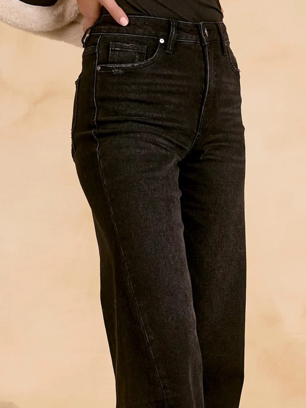 High-Rise Wide Leg Women's Jeans - Black - Picture 3 of 8